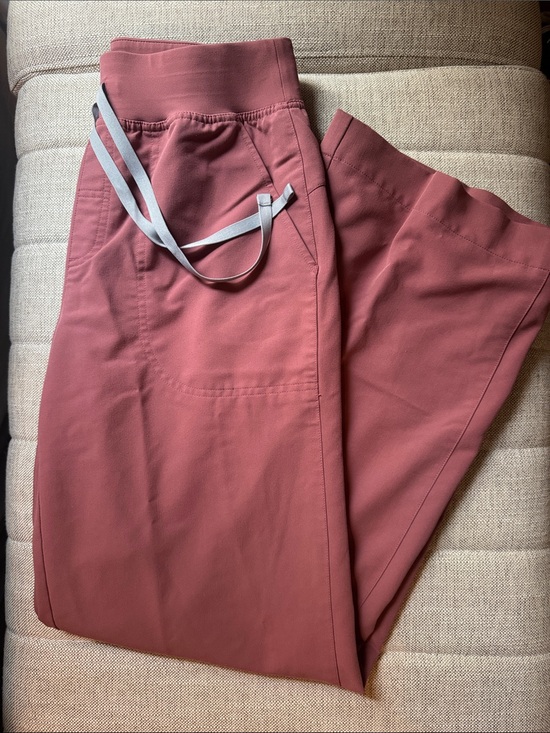 Figs Pants - Figs Women's Boot Cut Scrub Pants in Pink with Gray Drawstring